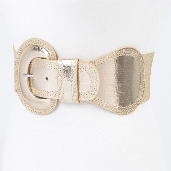 BNWT Plus Size Metallic Gold Elastic Wide Belt Fashion Belt Gold XL Belt - Picture 2 of 4
